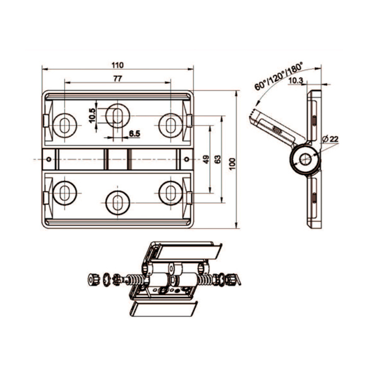 Balamală de poziționare montată plat-B2233-2