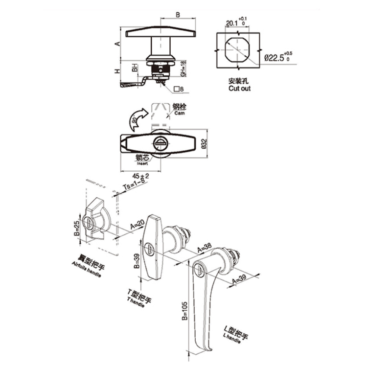 Tip mâner cu aripă Cam Lock-A6091